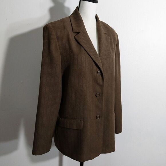 Alfred Dunner Brown Tonal Stripes Career Workwear Blazer Jacket Women's Size 14 - Picture 3 of 8
